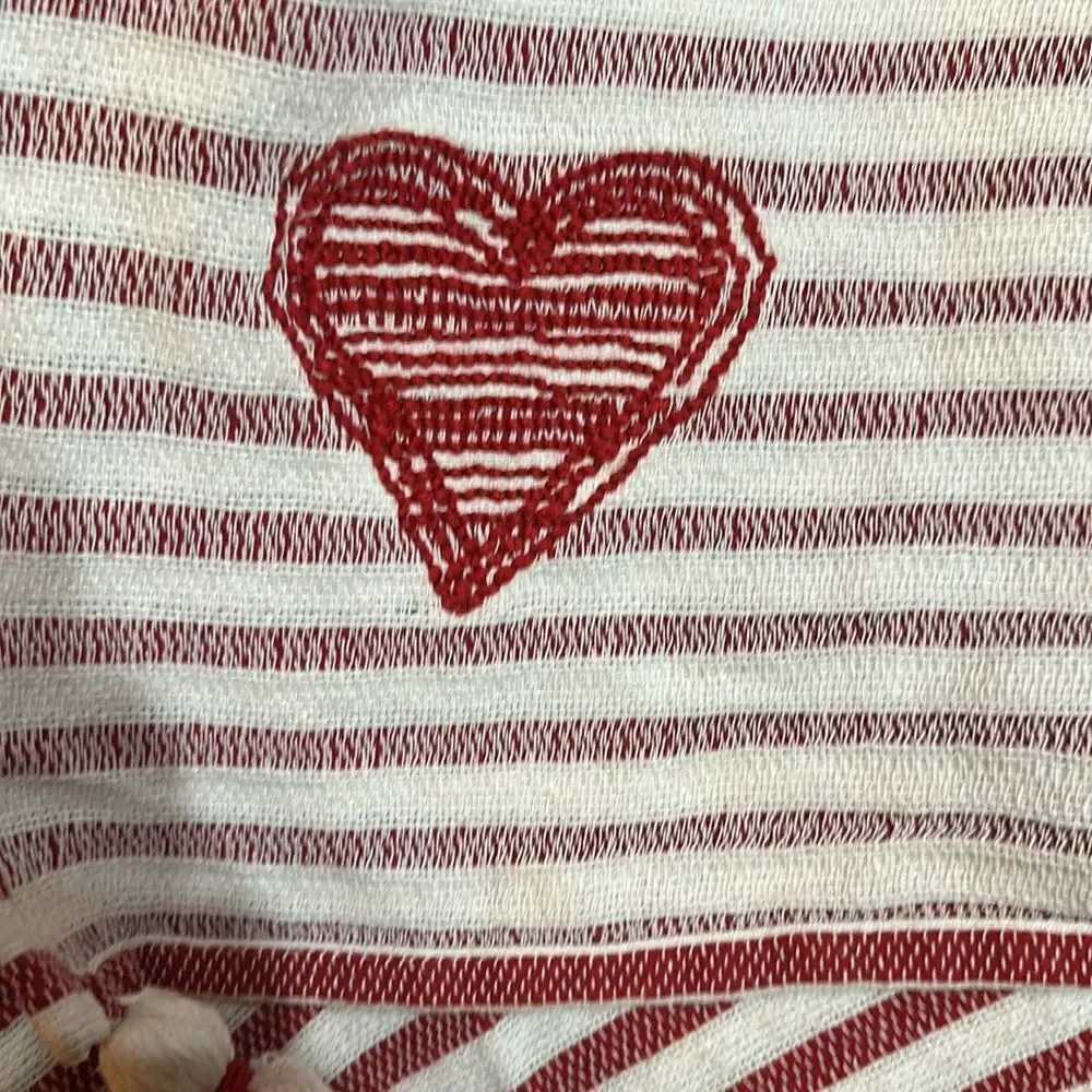 cupcakes and cashmere White Red Tufted Hearts Striped Tasseled Throw